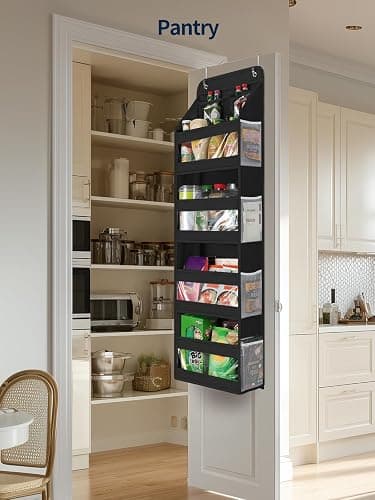 Yecaye 5 Tier 1Pc Over the Door Organizer, Swing-proof Door Organizer Hanging with Clear PVC Windows, Behind the Door Storage for Bedroom Nursery Closet Laundry Pantry Bathroom, Black thumbnail 9