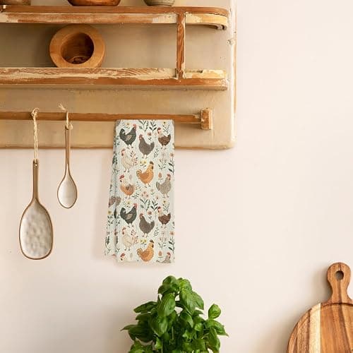 HUGANE Farmhouse Chicken Rooster Kitchen Towels, Chicken Dish Towels, Rooster Decor Hand Towel for Bathroom Kitchen Decor, Cock Mom Lady Gifts, 16x24 Inch thumbnail 3