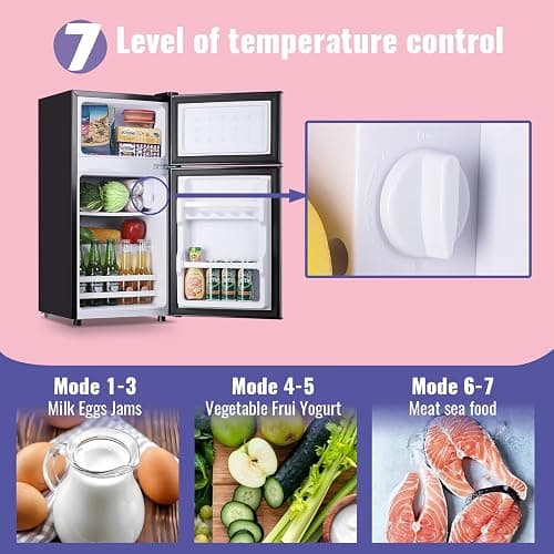 DEMULLER 2.4 Cu.Ft Small Refrigerator with Freezer Dorm Mini Fridge Removable Plastic Shelves Ideal for Home, Office,Dormitory Silver thumbnail 5