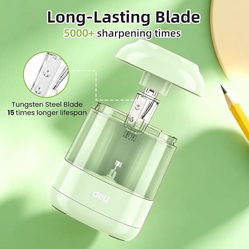 deli Electric Pencil Sharpener, Battery Operated, 6.5–8mm for Classroom | Battery Electric Pencil Sharpener, Durable Blade 5000+ Sharpen, Fits 6.5-8mm Pencils Classroom Kids Home thumbnail 7