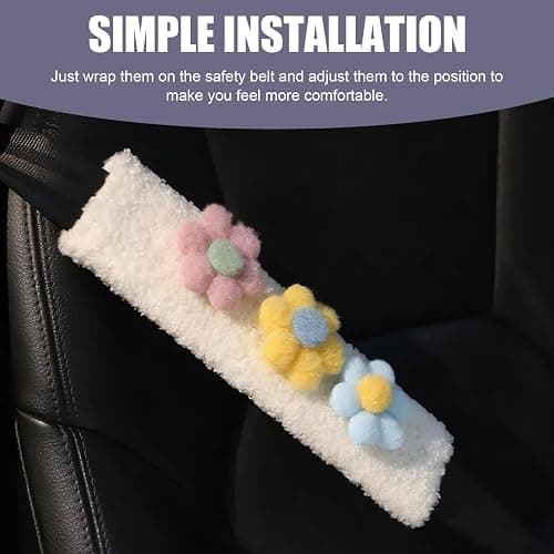 Bawkars 2 PCS Car Seat Belt Cover Pads, Cute Flower Safety Seatbelt Covers Cushion, 9.4" x 2.5" Soft Plush Shoulder Strap Protector, Universal Seat Belt Cover for Adults and Kids (Purple)​ thumbnail 5