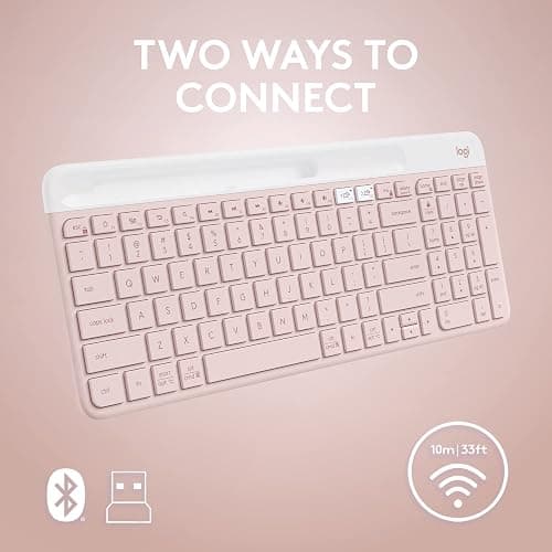 Logitech K585 Multi-Device Slim Wireless Keyboard, Built-in Cradle for Device; for Laptop, Tablet, Desktop, Smartphone, Win/Mac, Bluetooth/Receiver, Compact, Easy Switch, 24 Month Battery - Rose thumbnail 2