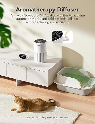 GoveeLife Mini Air Purifier for Bedroom, HEPA Smart Filter Air Purifier with App Alexa Control for Pet Hair, Odors, Pollen, Smoke, Portable Air Cleaner with 3 Speeds, 2 Modes, Timer, Aroma for Home - White thumbnail 7
