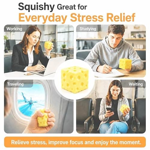 Cheese Squishy Slow Rising Squishy Stress Relief Fidget Toy,Cheese Style | Suitable for Office Workers to Release Stress and Negative Emotions,for Adults,1 Piece (milky)2.4X2.4in thumbnail 8