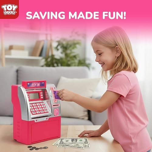 TOY Life Pink Kids ATM Piggy Bank, Money Counter, Ages 5-10 | LCD display screen, code-lock security, teaches counting & saving skills, builds number recognition thumbnail 3