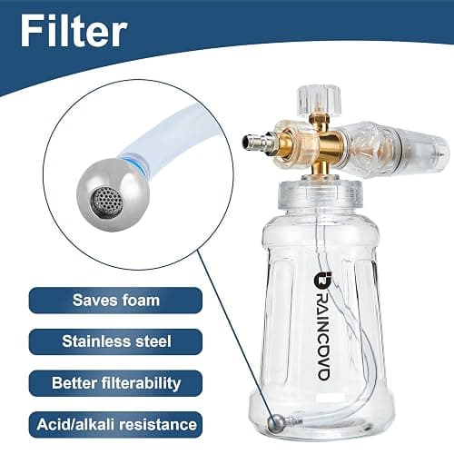 Raincovo Foam Cannon for Pressure Washer, Snow Clear Foam Cannon for Car Wash, Stainless Steel Filter, Adjustable Nozzle with M22 and 1/4 Inch Quick Connect, Additional 1.1 mm Orifice Nozzle thumbnail 3