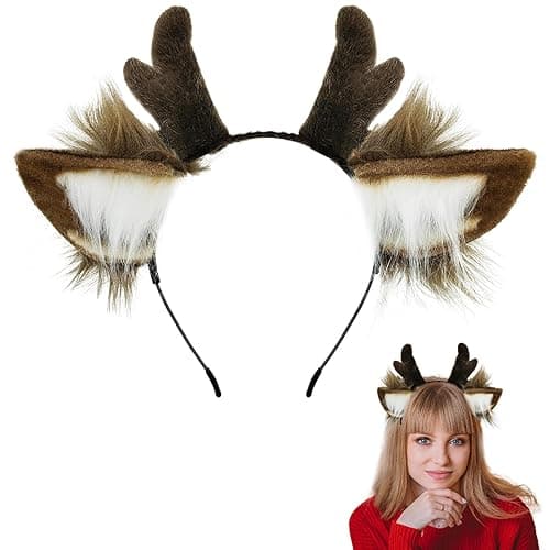 SIOTMERA Reindeer Antlers Headband, Realistic Deer Antlers Headbands Reindeer Ears Adults Christmas Party Birthday Makeup Cosplay, Reindeer Headband for Christmas Eve Costume Gift, Brown - Image 1