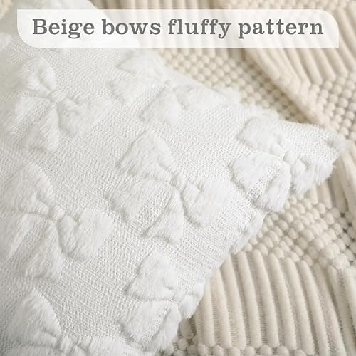 Mixweer Bow Pillow Covers Set of 2 Coquette Room Decor Cute Faux Fur Soft Coquette Bowknot Preppy Stuff Fluffy Plush Aesthetic Pillow Covers for Bed Sofa Couch(18 x 18 Inch,Cream White) thumbnail 2