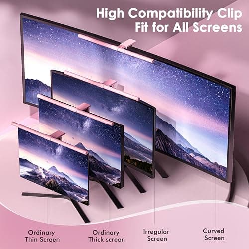 Quntis Pink Monitor Light Bar with Remote, Eye-Care No Glare, Space Saving Computer Desk Lamp As Gifts for Girls, Stepless Dimming, Modern Aesthetic Desk Light Bar for Home Office Gaming Reading thumbnail 5