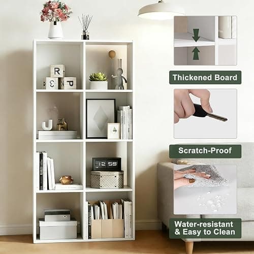 SageNest 8-Cube Storage Organizer Shelf, Open Cube Bookshelf, Reversible Bookcase, Sturdy Modern Storage for Home Office, Bedroom, Living Room, White thumbnail 4