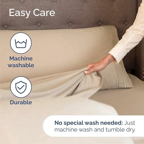Queen Size 4 Piece Sheet Set - Comfy Breathable & Cooling Bed Sheets Set - Hotel Luxury Bedding for Women, Men, Kids, Teens, Boys & Girls - Deep Pockets, Ultra-Soft, Wrinkle Free - Oeko-Tex - Cream thumbnail 7