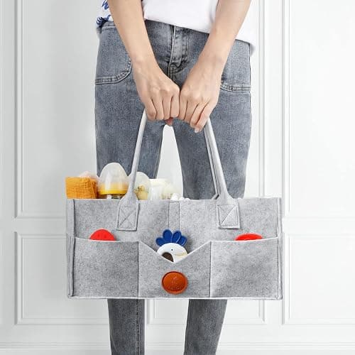 Maliton Diaper Caddy Organizer - Diaper Caddy for Baby Nursery Storage, Felt Diaper Organizer for Baby Stuff with Handle, 15" x 9" x 7" Portable Baby Basket Boy Girl Changing Table Organizer (Grey) thumbnail 8