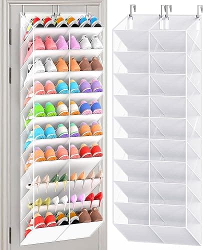 UVIAHOMI 20-30 Pairs Over the Door Shoe Organizer, Clear Pockets Hanging Shoe Storage for Closet, 10-Tier Door Shoes Rack, Handing Shoes Holder Fit All the Family's Sneakers, Boots, Heels, White - Image 1