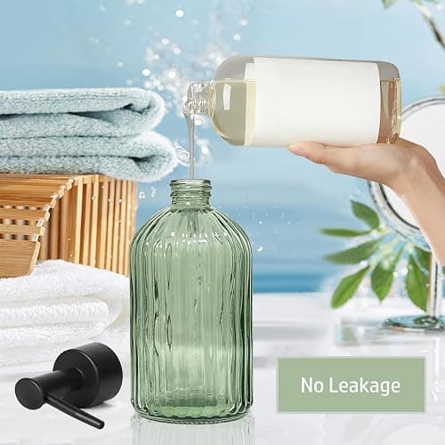 14 Oz Black Pump Glass Soap Dispenser, Green Stripe Countertop Refillable Liquid Bottle Hand Dish Lotion Dispenser with Plastic Pump, for Kitchen, Bathroom thumbnail 2