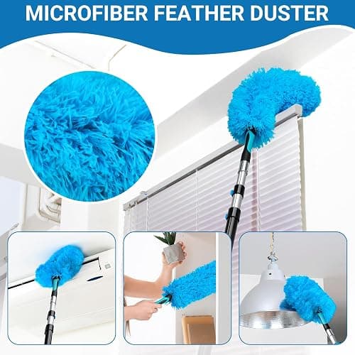 20FT High Ceiling Fan Duster with 5-12FT Extension Pole, Extendable Reusable Cobweb and Bendable Feather Duster Kit for Cleaning Spiderweb and Dust thumbnail 6