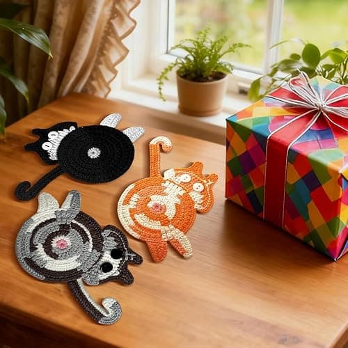 iYZZGH Drink Coaster, Woven Creative Coasters for Cat Lovers, Gag Gifts Cat Coffee Coaster for Desk Accessories Home Decor Tabletop Protection(Cat-4PCS) thumbnail 7