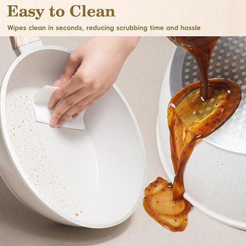 SODAY 12 Pcs Pots and Pans Set, Nonstick Cookware Sets White Granite Induction Cookware, Non-toxic Healthy Non Stick Kitchen Cooking Set with Frying Pans Set, Saucepans,Steamer (PFAS, PFOA, PFOS Free) thumbnail 6