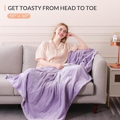 HOMLYNS Heated Throw Blanket, 5 Heat Settings & 3 Hours Timer, Purple | 50" × 60", ETL Certified, Rapid Heating, Soft Flannel and Sherpa, 8.5 Ft Cord, Only For 120V Voltage Use thumbnail 5