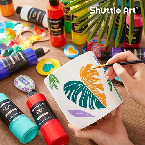 Shuttle Art 18 Colors Acrylic Paint Bottle Set (250ml/8.45oz), Rich Pigmented Bulk Painting Supplies for Artists, Beginners and Kids on Rocks Crafts Canvas Wood Ceramic thumbnail 6