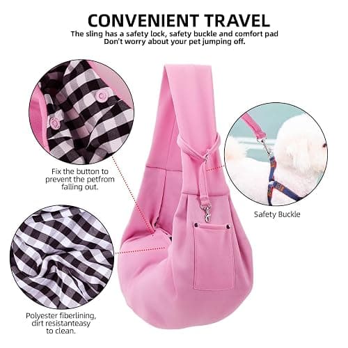 Dog Carrier Sling - Reversible Puppy Carrier Purse with Storage Pocket, Hand-Free Dog Sling Carrier for Carry Small Dogs and Cats, Travel Safety Harness, Dog and Cat Harness (Pink) thumbnail 4