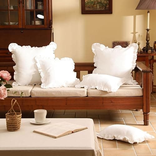 patdrea Shabby Chic White Decorative Throw Pillow Covers 12"x20" Set of 2,Farmhouse Linen Pillow Covers with Ruffles,Rectangle Sturdy Throw Pillow Case for Couch Sofa Bed Living Room thumbnail 2