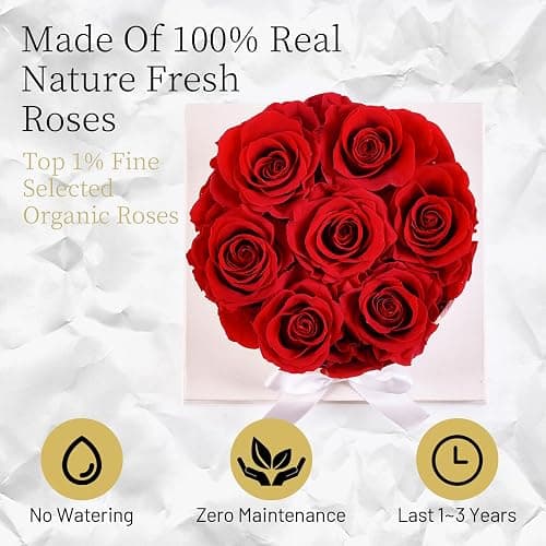 Graclect Flowers for Delivery Prime - Preserved Roses in a Box - Forever Flowers, Immortal Roses, Eternal Rose Birthday Gifts for Her, for Mom - Red Rose thumbnail 3