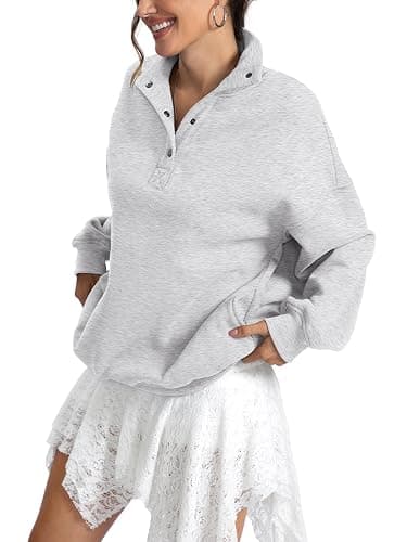 EasyGala Womens Fleece Sweatshirts Oversized Henley Neck Long Sleeve Button Pullover Tops Trendy Outfits Clothes 2026 thumbnail 3