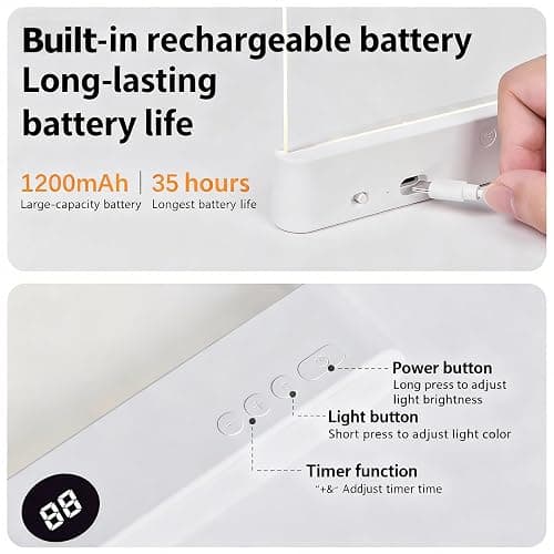 Book Light for Reading in Bed at Night, Rechargeable Smart LED Flat Book Light with dimmable 3 Colors & Timer, Glow Panel Night Reader, Clear Book Full Page Light Illuminator (White) thumbnail 5