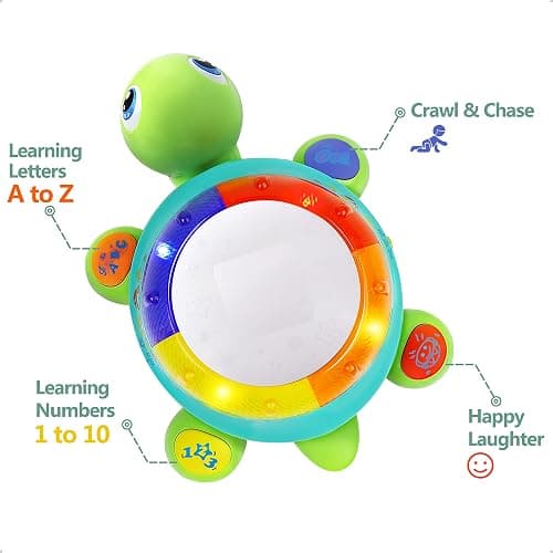 iPlay, iLearn Baby Musical Turtle Toy, Spanish English Bilingual Learning, Toddler Crawling Toys W/ Light & Sound, Infant Development Educational Birthday Gifts 6 7 8 9 10 12 Month 1 Year Old Boy Girl thumbnail 2