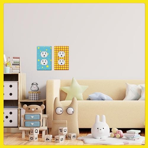 GTOTd Checked Cow Star Cartoon Outlet Cover Sticker Deacl 6 pcs (Not Plate,Size 4.5" x 2.76"),Cute DIY Wall Decor Art Decorative Light Switch Plate Faceplate Kids Room Kitchen Bathroom thumbnail 7
