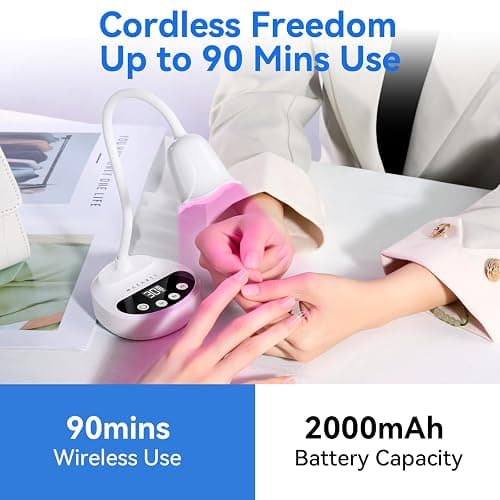 Makartt Flash Cure UV LED Nail Lamp for Gel-X Tips, Adjustable Gooseneck | 50 mW/cm² Cordless Rechargeable UV Light with Auto Sensor & 4 Timers & 10 Beads for Fast Gel Curing Home DIY Salon Use, White thumbnail 3