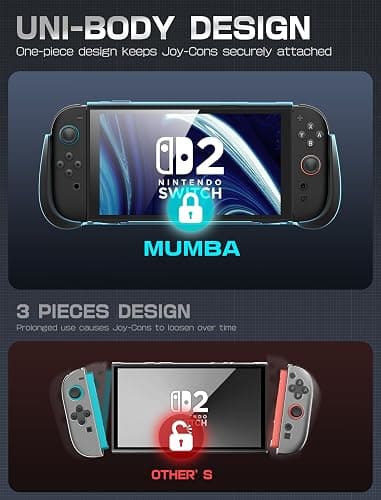 Mumba Dockable for Nintendo Switch 2 Case with Flip Stand, [Titan] Ergonomic Switch 2 Grip Protective Cover Holds 5 Game Cards & 2 TF Cards TPU Accessories and Quick-Release Joy-Con Design(Black) thumbnail 8