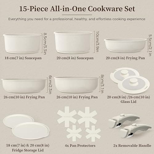 YASHE 15Pcs Nonstick Pots and Pans Set with Detachable Handle, Oven Safe | Induction Compatible Non-Toxic Stackable Cookware Set for RVs, Camping, PFOS/PFOA-Free thumbnail 3
