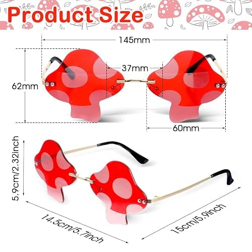 Mushroom Shaped Sunglasses Vintage Rimless Sun Glasses Classic Eyeglasses Irregular Rimless Eyewear Christmas Costumes Glasses for Women Men Party Prom Cosplay Rave Accessories Halloween thumbnail 8