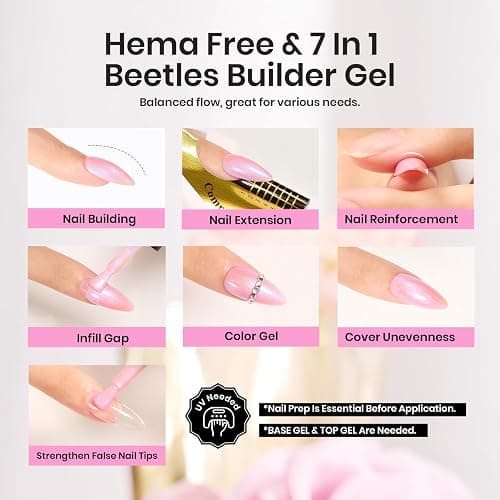 Beetles Builder Gel for Nails,Pearl Shimmer 6 Colors Builder Gel Set for Building Apex & Nail Extension Uv Led White Pink Purple Mermaid Drawing Strengthener for Thin Nails Beauty Gift Sets for Women thumbnail 2