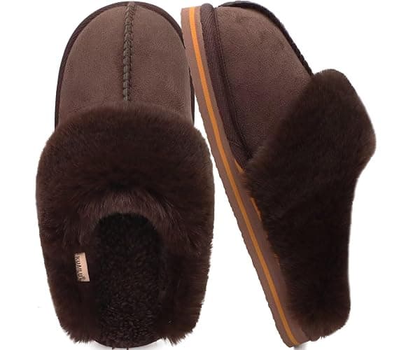 KuaiLu Womens Fluff Dual Memory Foam Slippers Ladies Cozy Arch Support Warm Scuff Slippers Slip on Comfy Winter House Shoes with Non-Slip Indoor Outdoor Hard Sole thumbnail 6