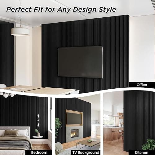 Smartstandard 4 Pack 105.9" x 12.6" Wood Slat Wall Panels, Soundproof Wooden Wall Panels, Acoustic Wood Panels for Wall, 3D Fluted Wood Panels for Interior Wall Decor, Matte Black thumbnail 3