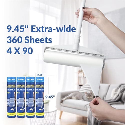 Large Lint Rollers for Carpet: Sticky Rollers for Floor DELOMO 9.45 in with 3 Extendable Handle, Long Handle Sticky Mop for Cleaning Carpets, Cars, Bedding, Couches, and Pet Hair - for Pet Homes thumbnail 6