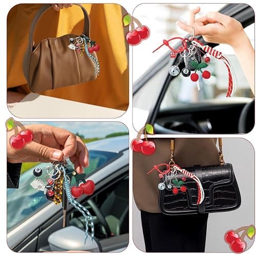 WEWAYSMILE Designer Rope Bag Charm Cherry Purse Charms for Handbags 8 Ball Keychain for Backpacks Wallets Car Key Accessories thumbnail 7