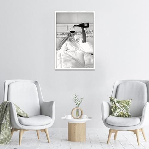 Quark Vintage Feminist Wall Decor Funky Black and White Canvas Wall Art Aesthetic Posters Trendy Woman Drinking Wine in Bed Print - Photo for Tavern Bar She Shed Man Cave Home Bar 12x16in Unframed thumbnail 4