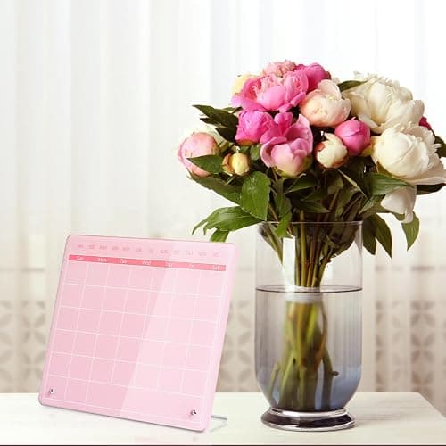 Marribol Calendar Dry Erase Board,12"X10",Acrylic Desk Calendar with Stand,Pink Dry Erase Board for Home Office School thumbnail 4