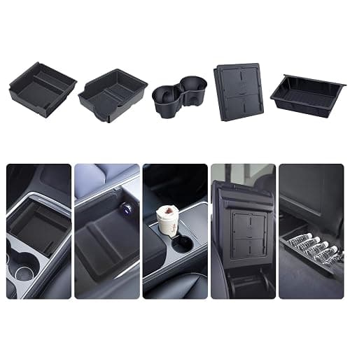 BANKKY Center Console Organizer Tray 5PCS for Tesla Model Y Accessories 2024-2020(Not Fit 2024 2025 Model Y Juniper) Armrest Storage Tray, Hidden Storage Box, Cup Holder Insert, Under Seat Storage Box - Image 1
