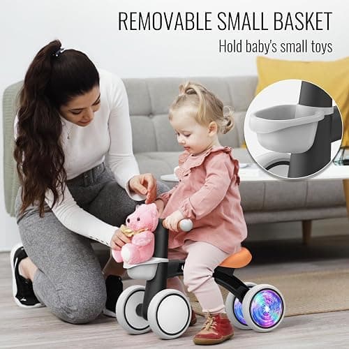 Umatoll Colorful Lighting Baby Balance Bike Toys for 1 Year Old Boys Gifts, Adjustable Seat Baby Walker, One Year Old Boy Birthday Gifts, 12-24 Months Toddler First Ride on Toys thumbnail 4