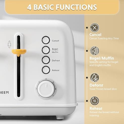 BUYDEEM DT640 4 Slice Toaster, Extra Wide Slots, Retro Stainless Steel with High Lift Lever, Bagel and Muffin Function, Removal Crumb Tray, 7-Shade Settings (Arctic White, 4-Slice) thumbnail 4