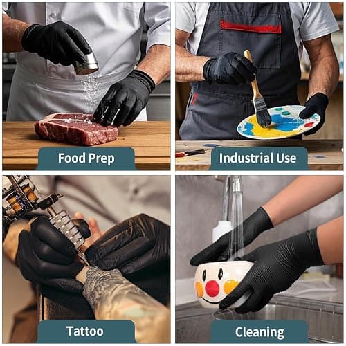 FINITEX - Black Nitrile Disposable Gloves, 5mil, Powder-free, Medical Exam Latex-Free 100 PCS For Examination Home Cleaning Food Glove (Small) thumbnail 9