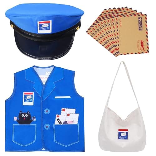 Keymall Kids Mailman Costume Mail Carrier Hat Mr. Postman Canvas Bag Vest Envelopes For Halloween Career Day Postal Costume - Image 1