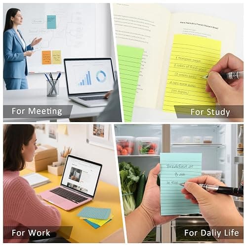 SACATR 36 Pads Lined Sticky Notes, Sticky Note Pads 4x6 inches, 12 Bright Color Sticky Notes with Lines Self-Stick Note Pads, Perfect for Office Home,School thumbnail 7