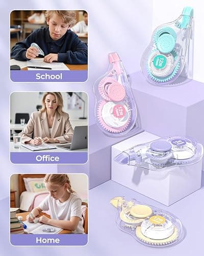 Four Candies White Correction Tape, 39.4 Feet, 4 Pack Easy to Use Applicator for Instant Corrections, Tear-Resistant, Smooth & Quick-Drying Tape for Office & School Supplies thumbnail 7