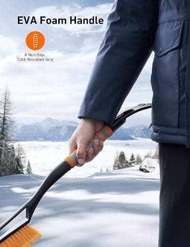 AstroAI 27" Snow Brush and Ice Scrapers for Car Windshield, Detachable Snow Removal with Ergonomic Foam Grip Accessories for Cars, Trucks, SUVs (Heavy Duty ABS, PVC Brush, Orange) thumbnail 5