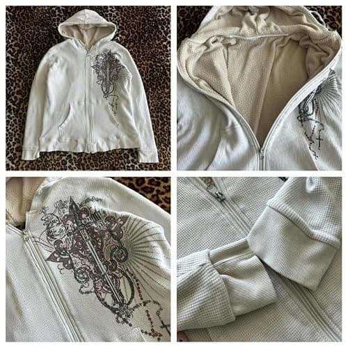 GGOOB Y2k Oversized Zip Up Hoodie Women Men Grunge 2000s Graphic Lightweight Hoodie Gothic Sweatshirts Streetwear thumbnail 4